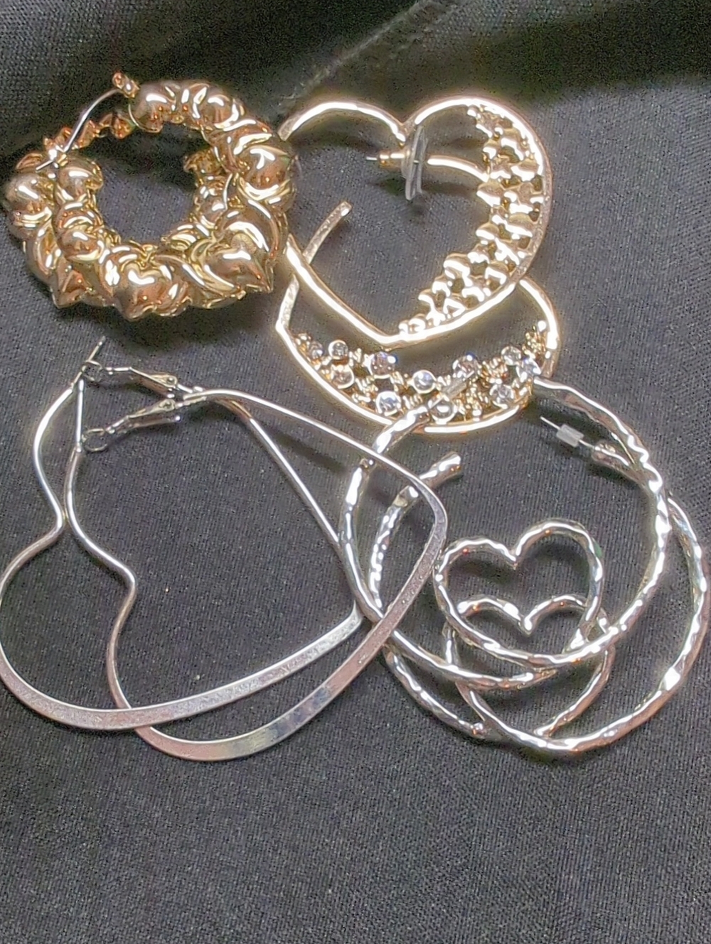 Gold and Silver Mixed Metal Heart Hoop Earring Set - Women Jewelry